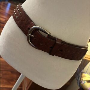 Fossil Brown Textured Leather Belt with Grommets